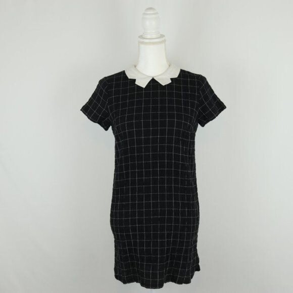Mod Ref Clara Women's Small Black White Window Pane Plaid Peter Pan Collar Dress - Picture 1 of 8